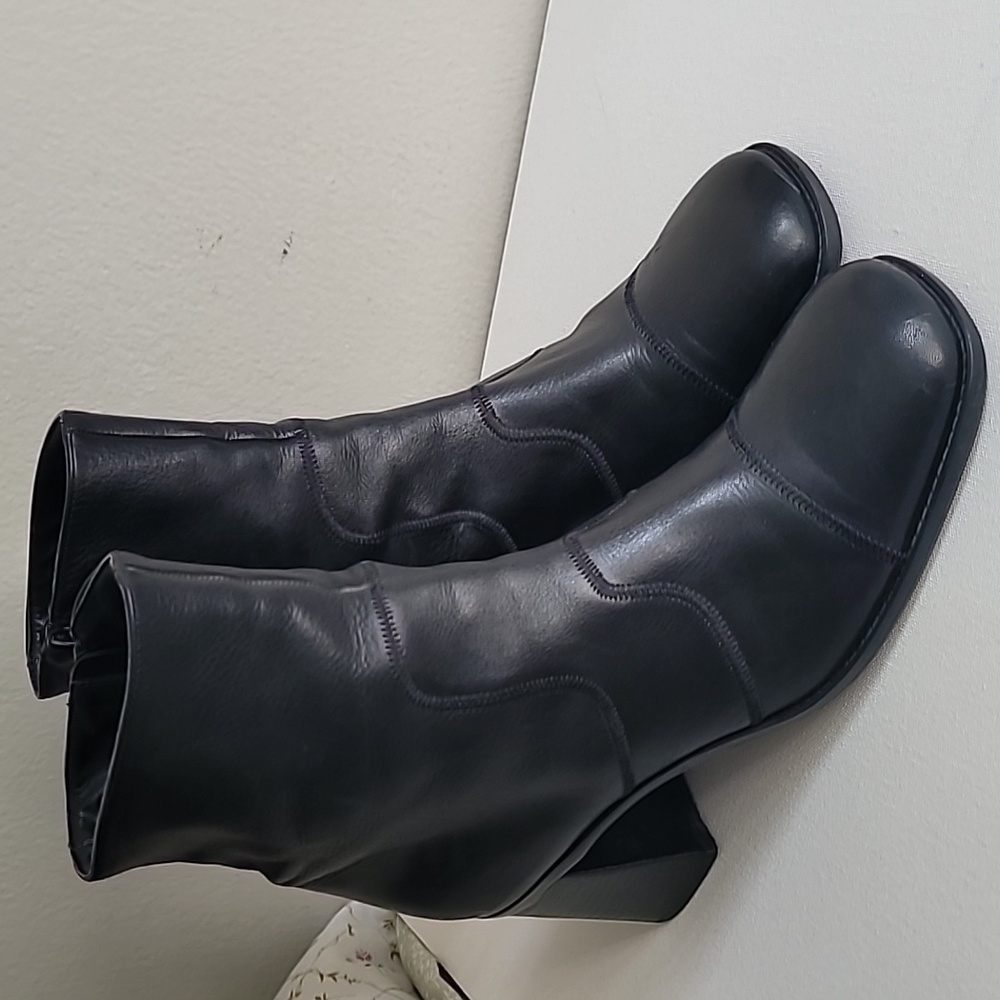 Nine West square toe black leather boots Sz 10 Vintage Y2K